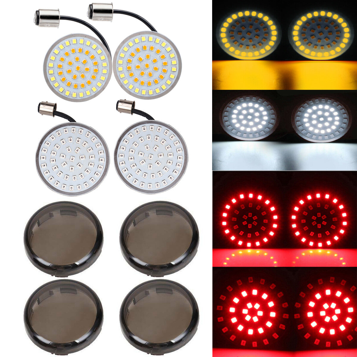 LED 1157 turn signal light with smoke lens, amber, white, and red, suitable for Harley Softail Touring.