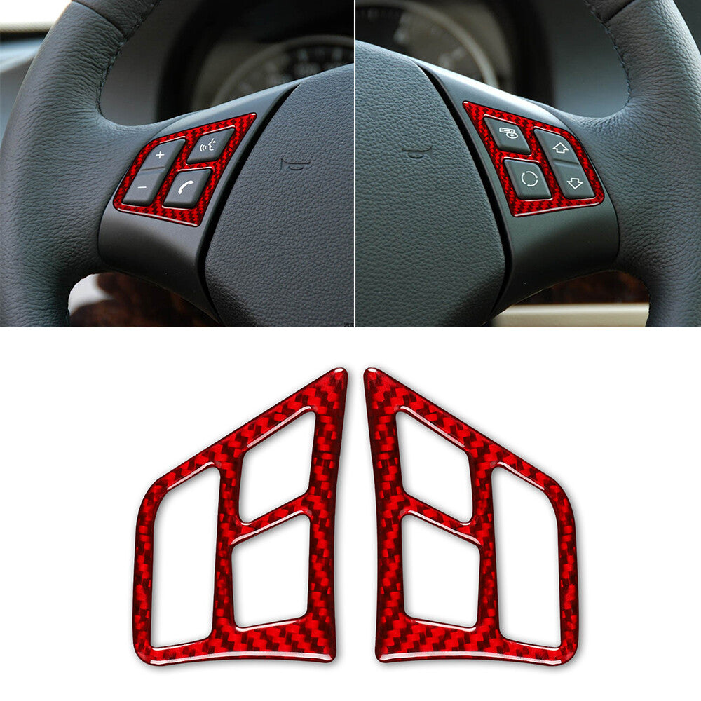 Red Carbon Fiber Steering Wheel Button Trim for BMW 3 Series E90 E92 E93 2005-12