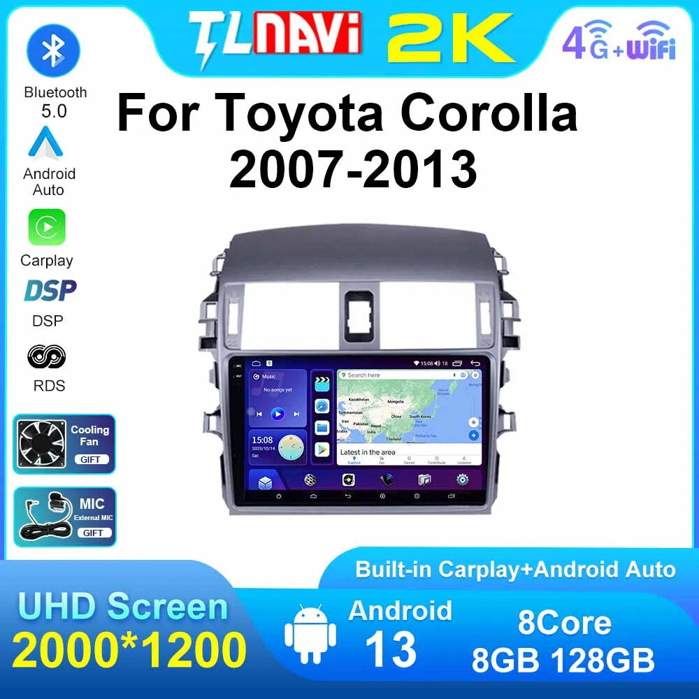 for Toyota for Corolla 2007-2013 Car Radio Carplay Auto Multimedia GPS Player Screen