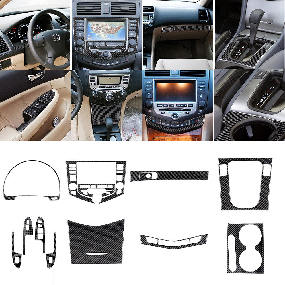 12Pcs Carbon Fiber Interior Full Set Cover Trim for Honda Accord Sedan 2003-2007