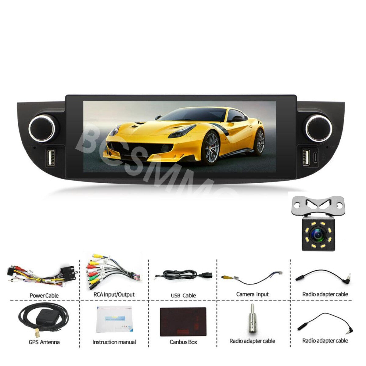 1Din Car Stereo Radio GPS For Carplay WlFl W/Free Cam Fit for Fiat 500 2007-2018