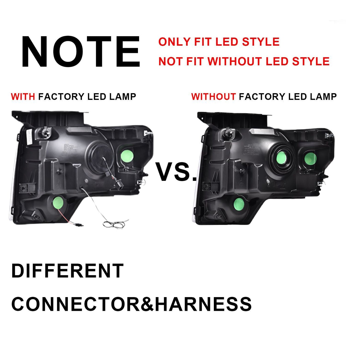 Suitable for 09-14 for Ford F-150s with new dual LED projector chrome headlights (left + right).