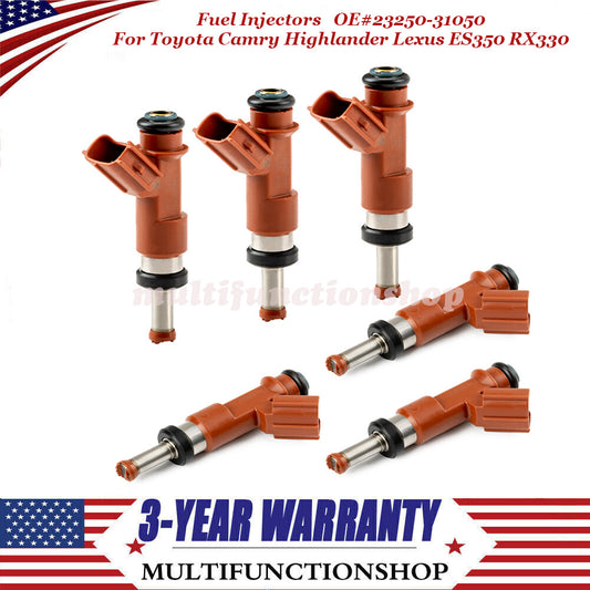 6PCS Fuel Injectors 23250-31050 for Toyota for Camry Highlander for Lexus ES350 RX330