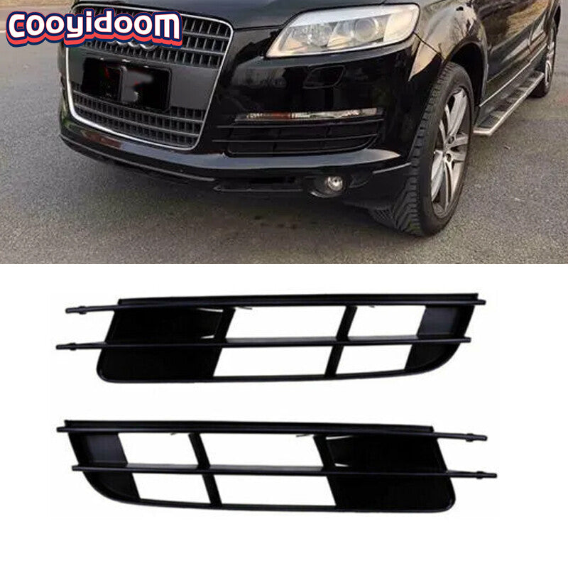 Pair For 2007-2009 for Audi Q7 Front Bumper Cover Grille Fog Light Plastic Black
