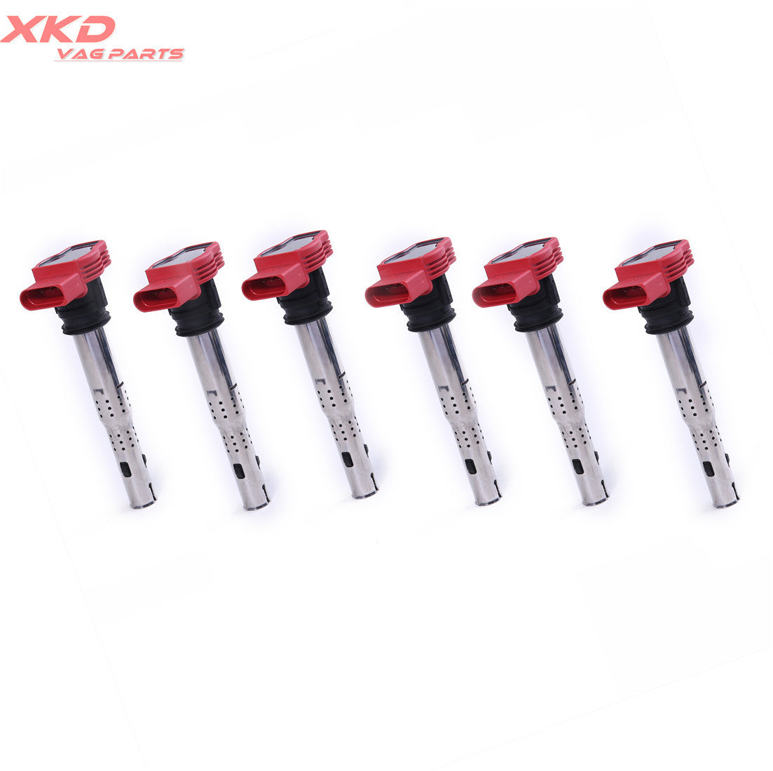 6Pcs Brand New Red Ignition Coils for VW Touareg for AUDI for A4 for A6 2.8 3.0 TFSI 3.2 V6