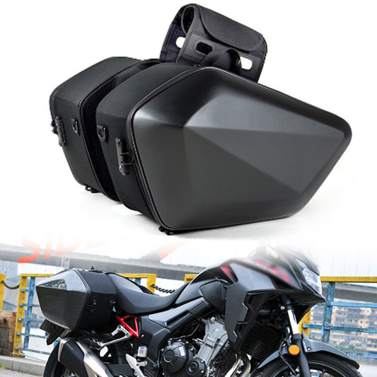 2 x 30L Motorcycle All-Terrain Vehicle Dual Saddle Bag Riding Helmet Storage Hard Shell Side Pockets