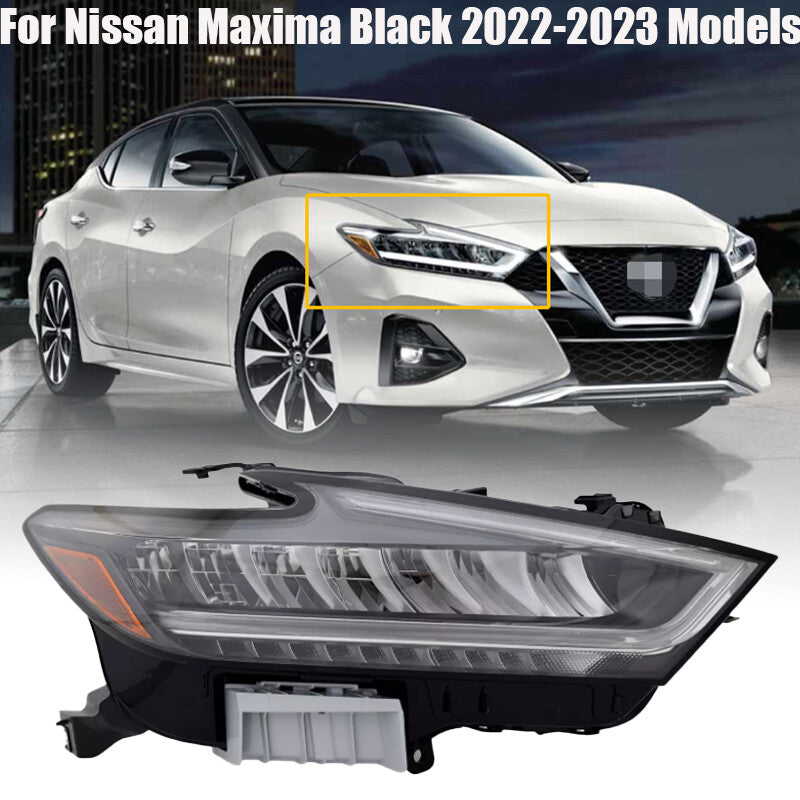 Right Side for Nissan Maxima Black 2022-2023 Models RH LED Headlight