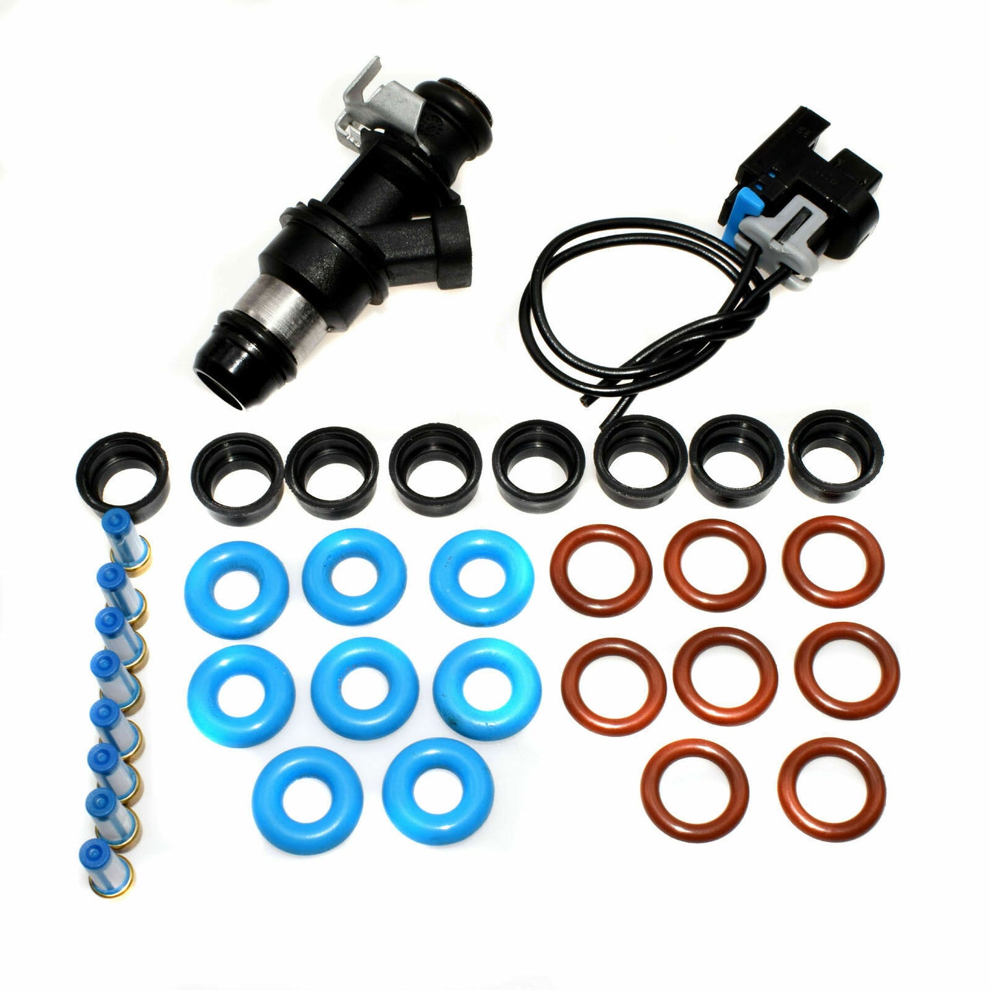 FUEL INJECTOR W/ REPAIR KIT O-RINGS FILTERS PINTEL CAPS W/ Connector 25317628