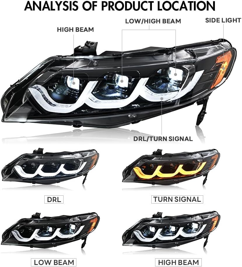 3-Lens LED Headlights for Honda for Civic 8Th Gen 2006-2011 DRL LED Head Lamp