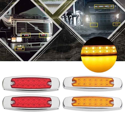 4x 12LED Sealed Side Marker Clearance Light Fish Shape Trailer 2x Red+2x Amber