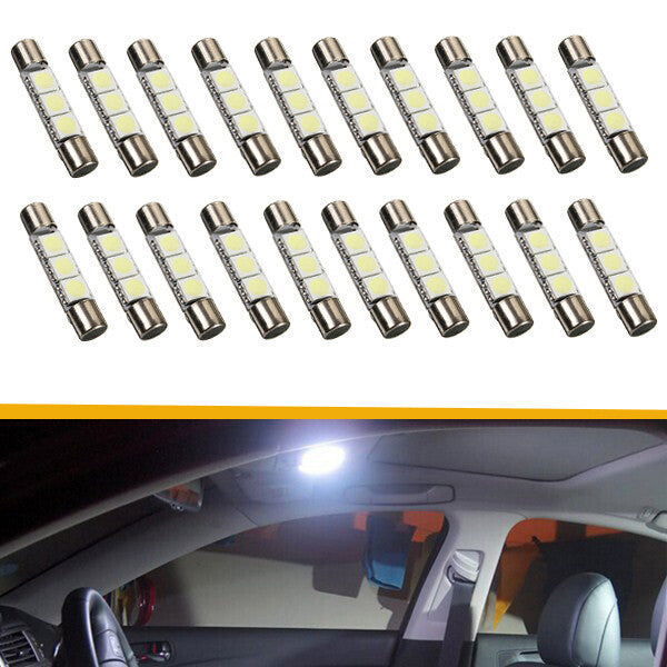 20Pcs Xenon White 3SMD 6641 6614F LED Bulb Sun Visor Vanity Mirror Fuse Lights