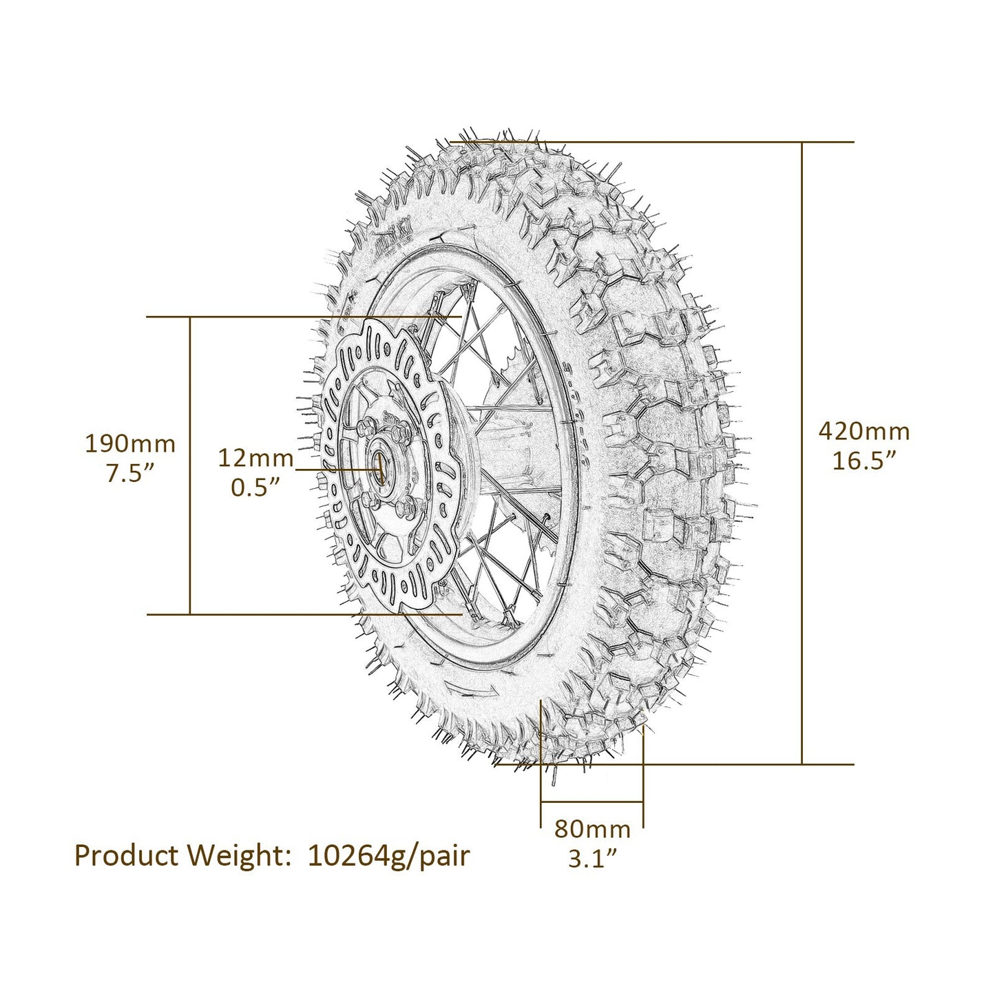 10-inch front and rear wheels, 2.50-10/3.00-10 tires and rims, SSR CRF50 off-road bike, 70cc/110cc.