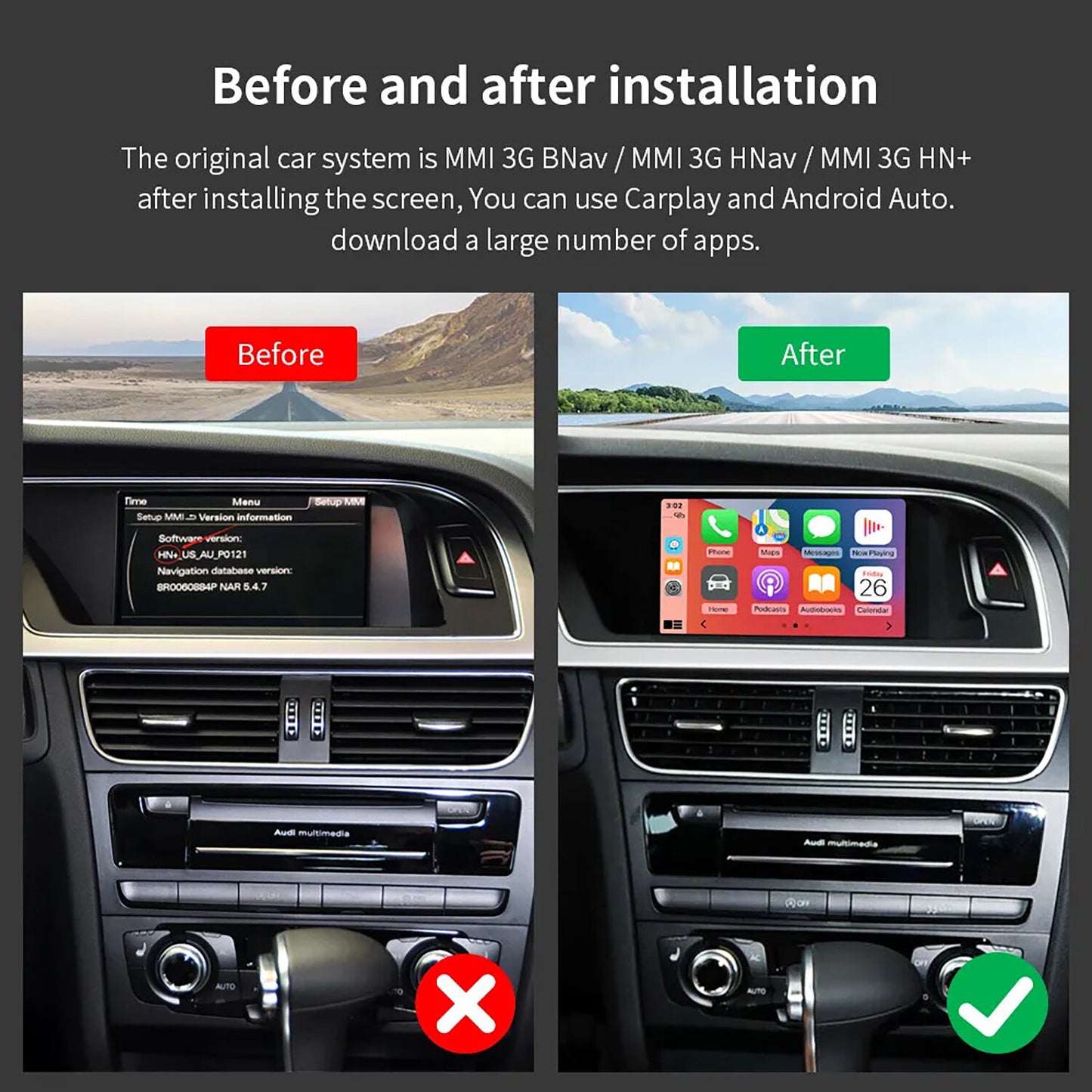 Wireless CarPlay Android Auto Mirror Link Retrofit Fit for AUDI A4 A5 Q5 A4L MMI