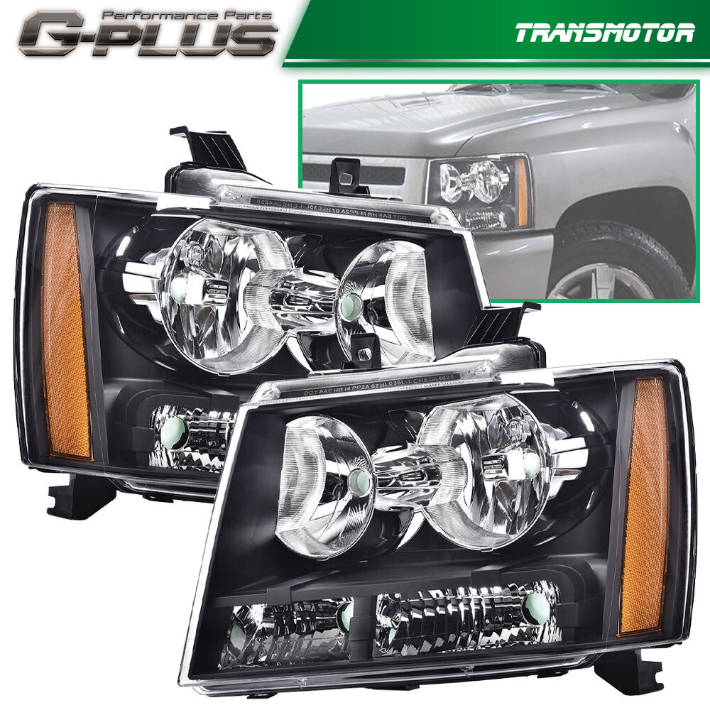 2-Pack Amber Corner Black Headlights Suitable for 07-14 for Chevrolet Avalanche Tahoe Suburban