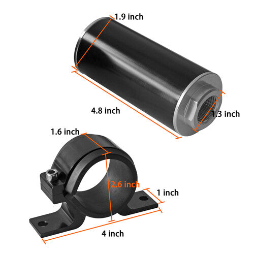 10-micron direct-flow fuel filter, 8-amp fuel filter holder, braided hose, 8AN wire kit