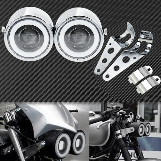Universal Motorcycle Chrome Dual Twin Headlight W/Bracket Fit for Harley Softail