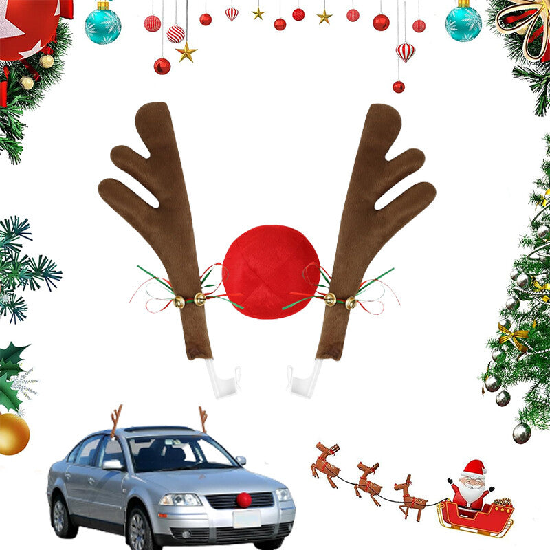 3Pcs Antlers And Red Nose Reindeer Decoration for Car Christmas Holiday Brown
