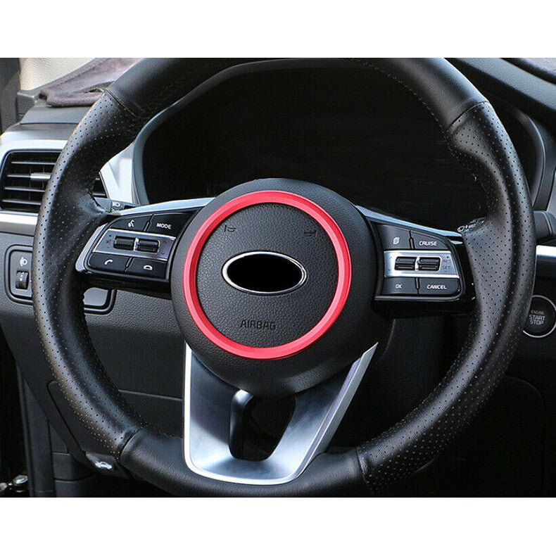 for Kia Forte 2019-2021 Red Alu. Steering Wheel Central Ring Trim Decor Cover
