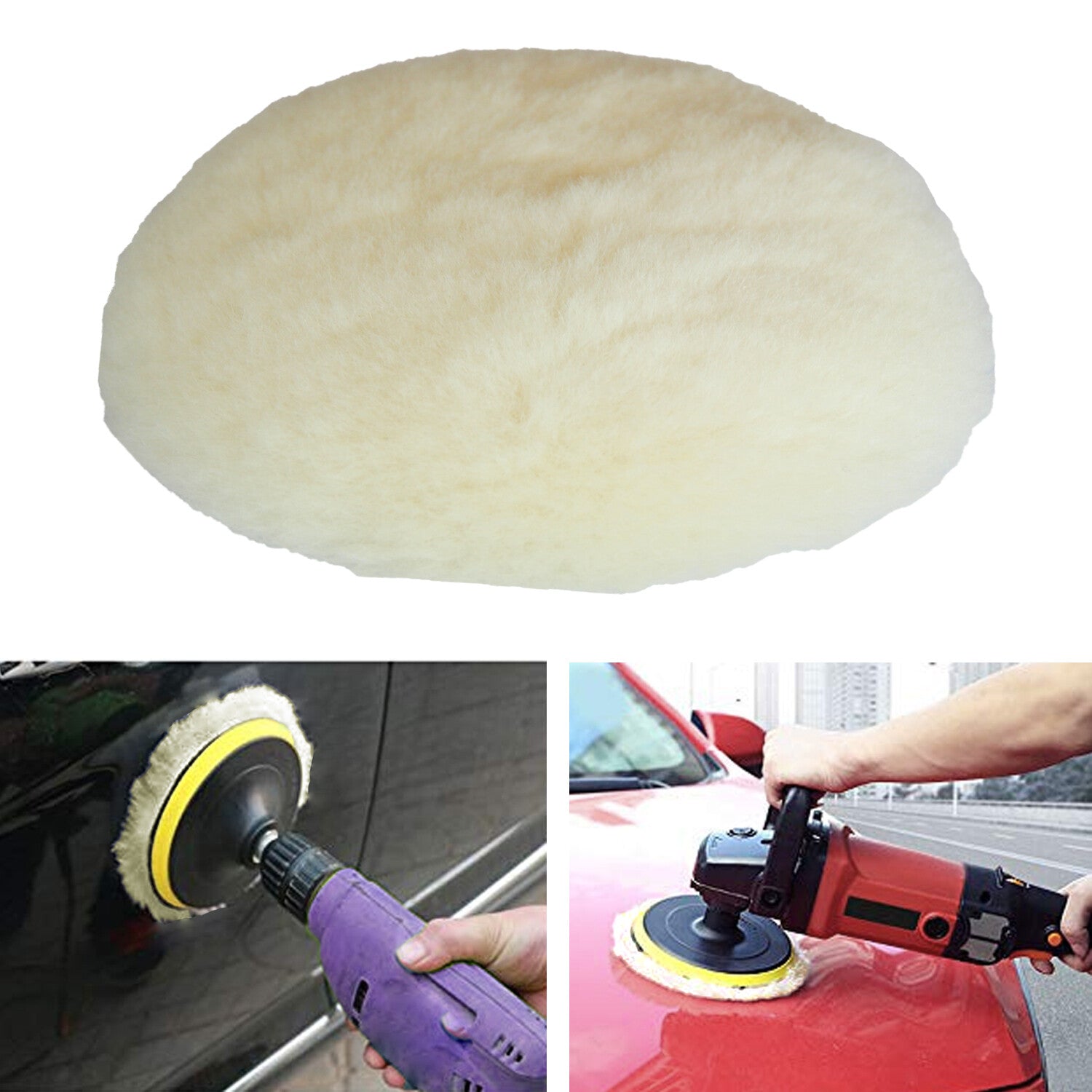 Polishing Pad Kit (4 pieces), 3-inch Buffer, 100% Natural Wool Hook and Loop