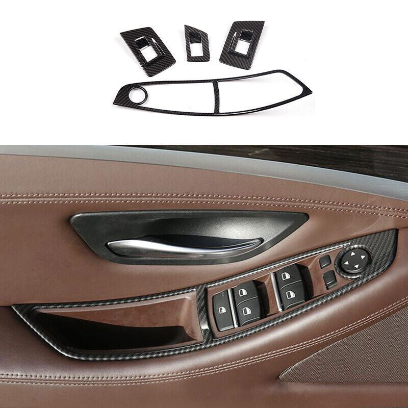 for BMW 5 Series 2011-2016 ABS Carbon Fiber Window Lock Lift Panel Trim Frame 4P