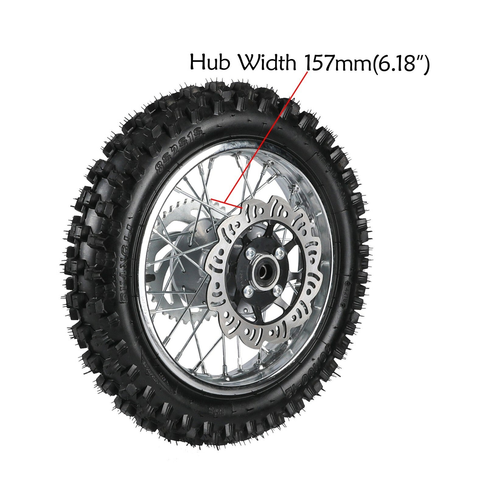 12-inch rear wheel, 80/100-12 tire, rim, for mini dirt pit bike, off-road razor SSR, 110cc, 125cc