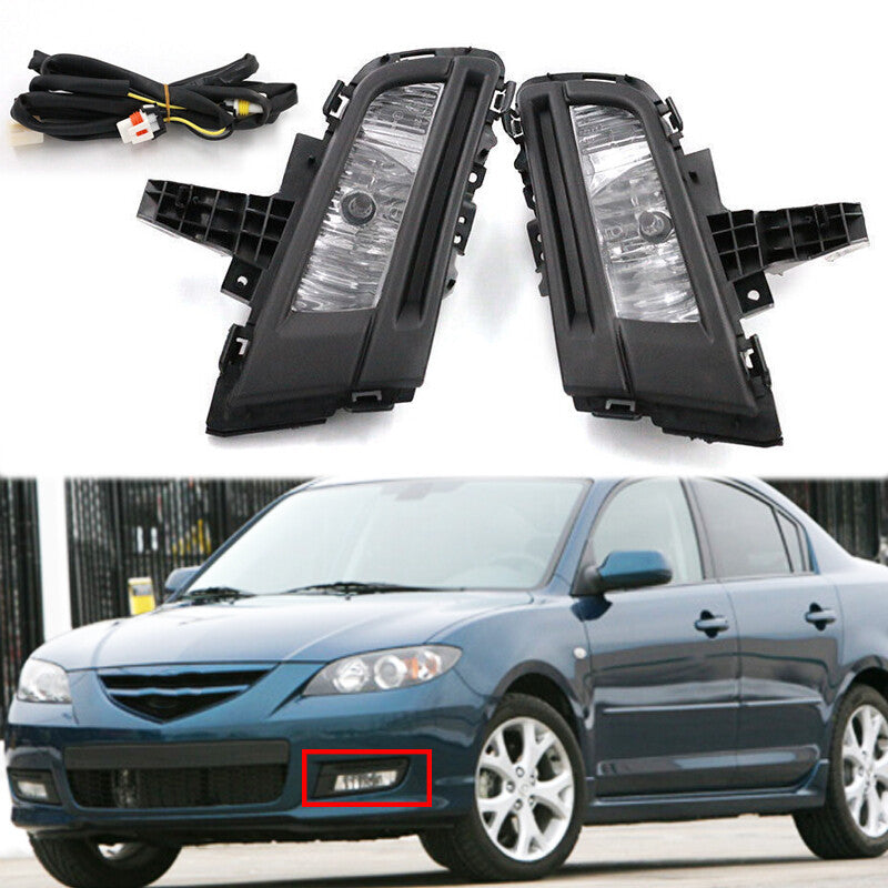 1Pair Front Bumper Driving Light Fog Lamps With Wire for Mazda 3 2007-2009 LHRH