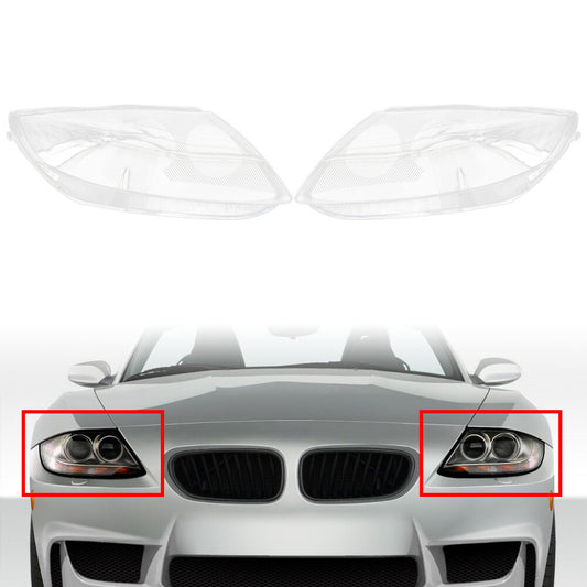 Front Headlight Lens Cover Lampshade Pair for BMW Z4 E85 2003-2008 Transparent