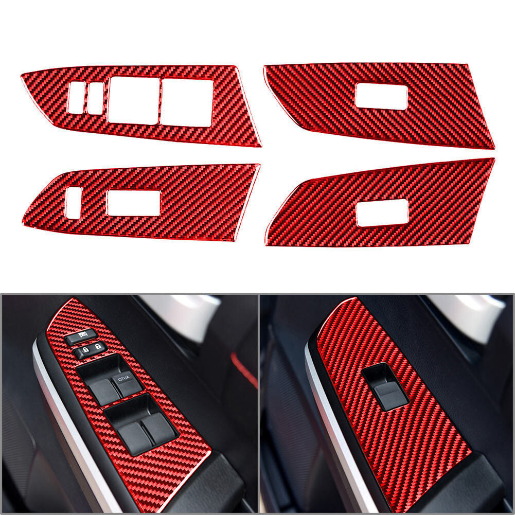 Carbon Fiber Door Window Lift Switch Cover Trim Fit for Toyota Tundra 14-21 RHD Red