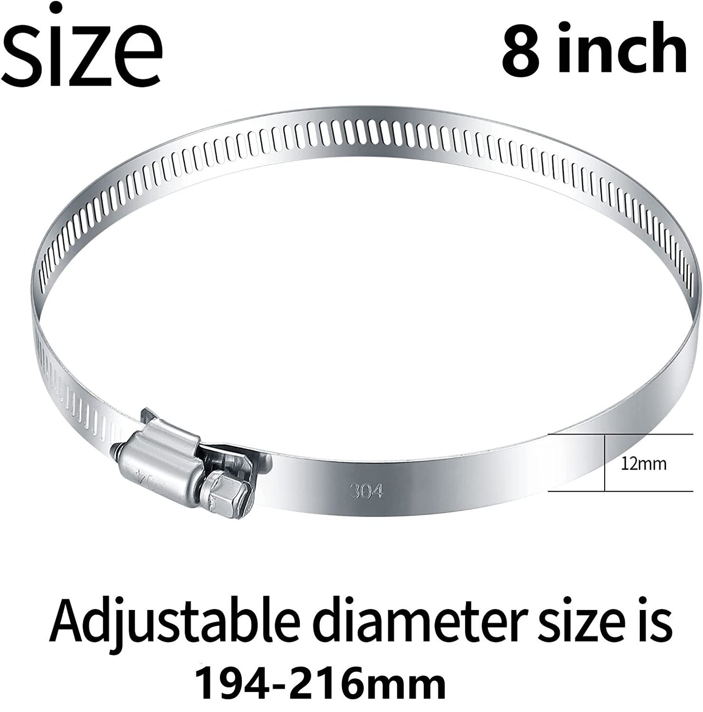 Metal hose clamps, 8-inch stainless steel pipe clamps for flexible hoses