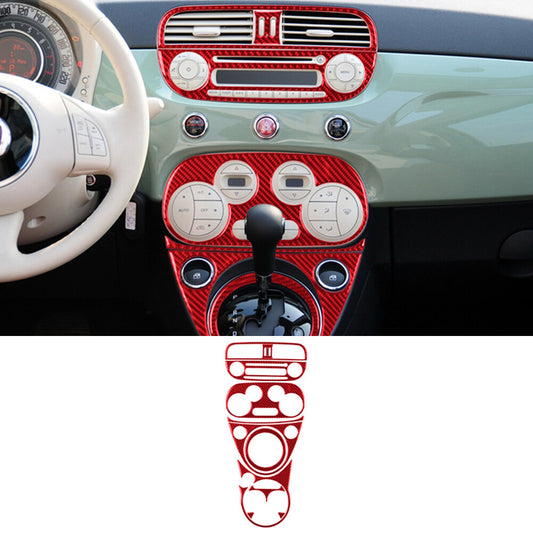 Red Carbon Fiber Digital Climate Center Console Trim Kit For 2012-2015 for Fiat 500