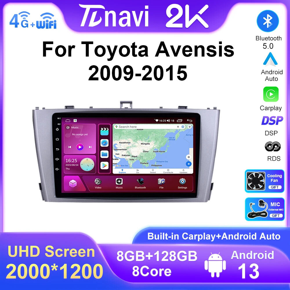 for Toyota Avensis 2009-2015 Android Car Stereo Radio CarPlay GPS Player Screen