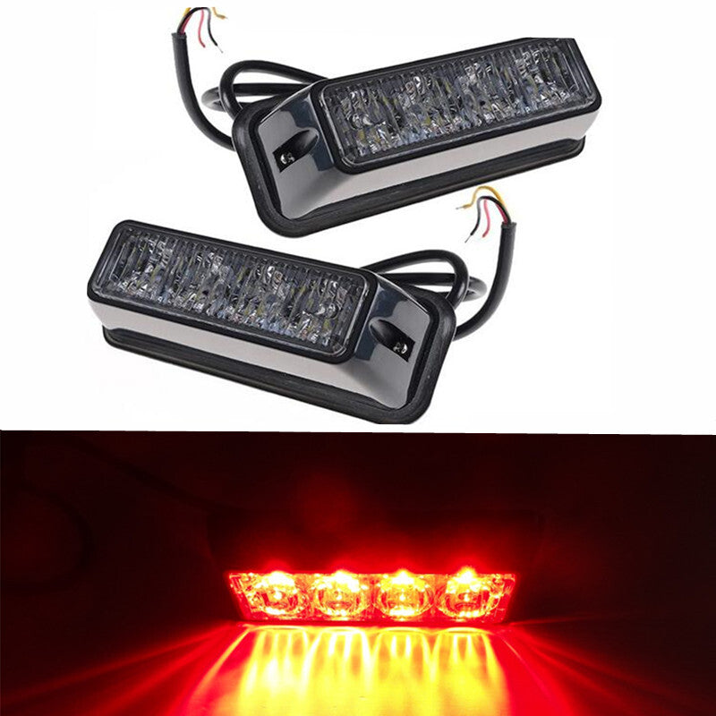2PC 4LED Waterproof Car Truck Emergency Strobe Flash Driving Light Red Lamp Bar