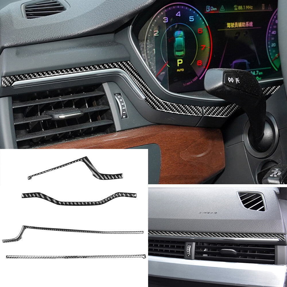 4¡ÁCarbon Fiber Interior Dashboard Panel Strips Trim Fit for Audi A4 B9 2017-2019
