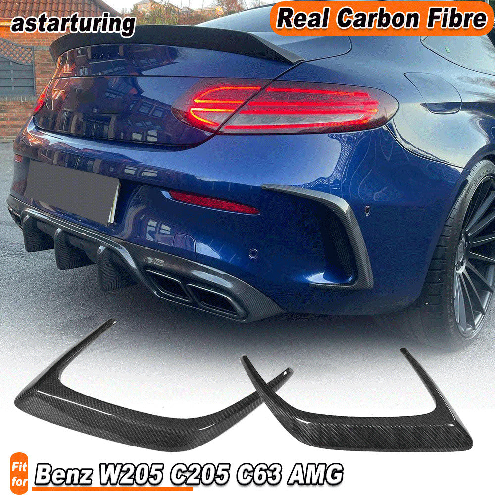 for Mercedes C205 Coupe C63 Real Carbon Fiber Rear Bumper Vents Fins Canards