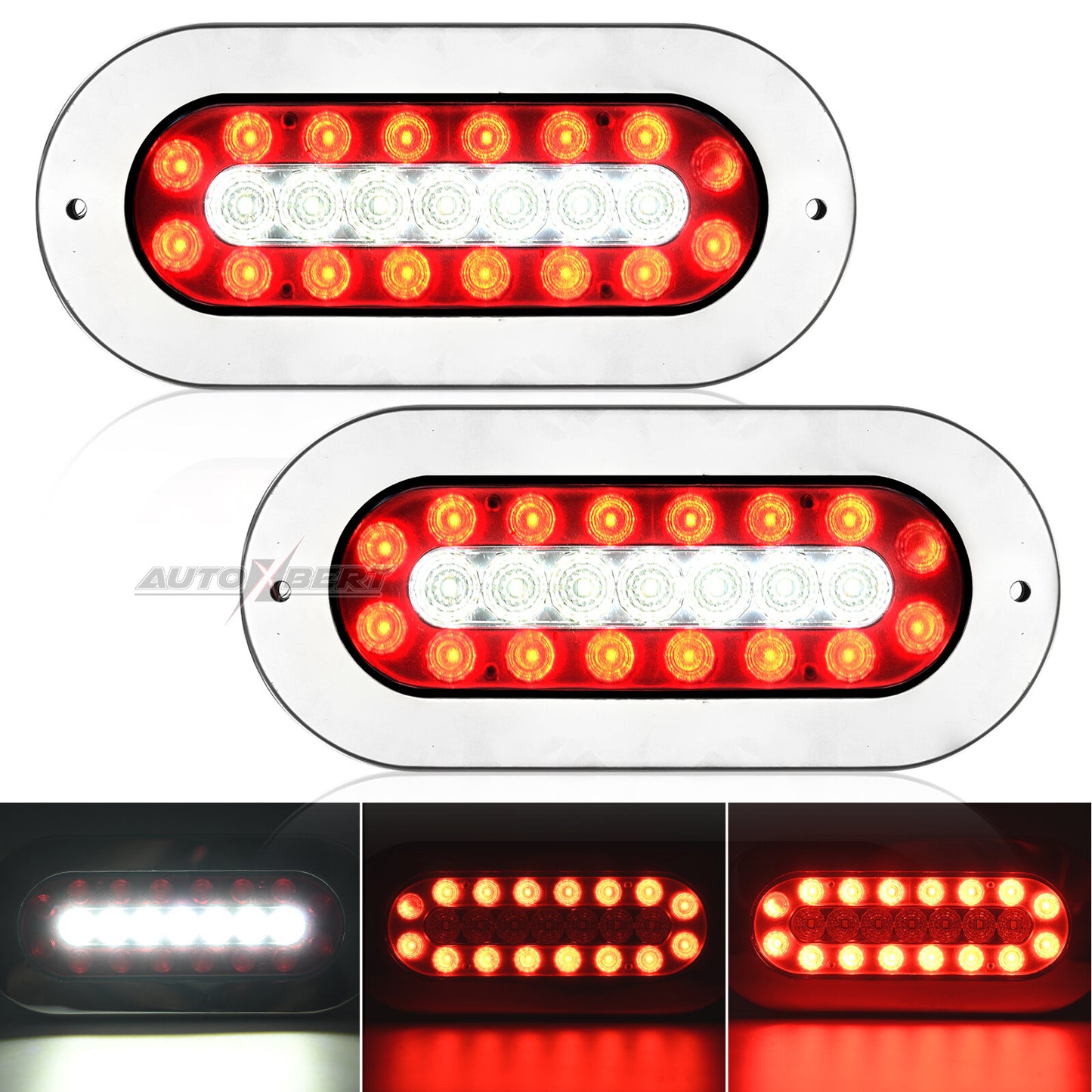 2x Oval 12V LED Red Tail Lamp Reverse Brake Rear Fog light Trailer Truck Caravan