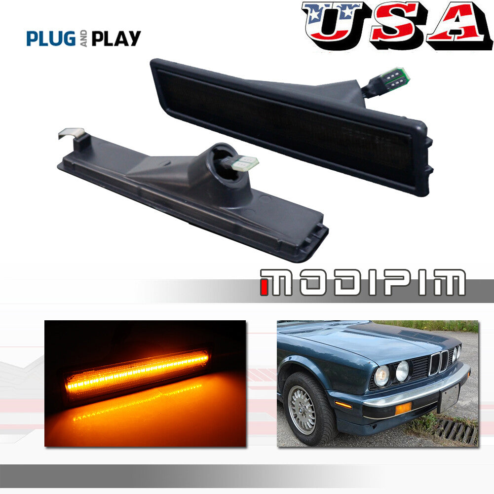 Smoke lens amber LED front bumper side marker lights for 1984-91 for BMW E30 3 Series