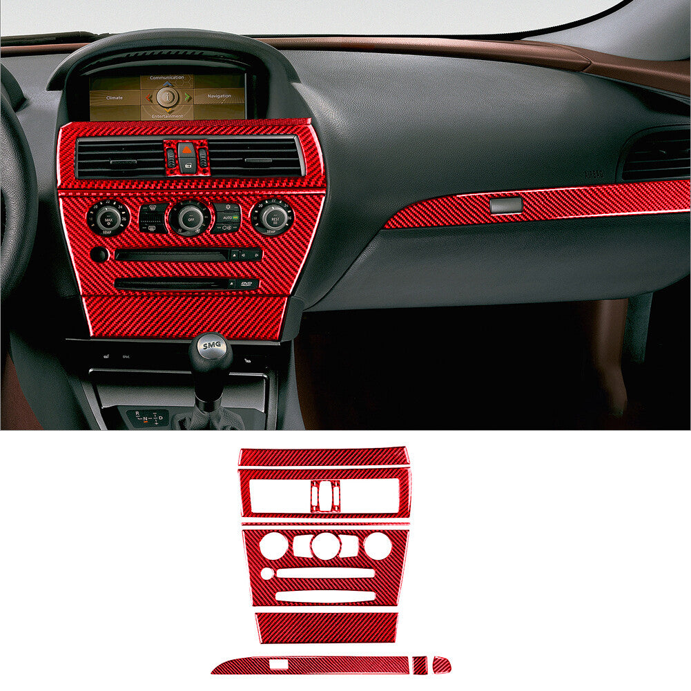 for BMW 6Series E63 E64 2004-10 Red Carbon Fiber Central Console Set Cover Trim