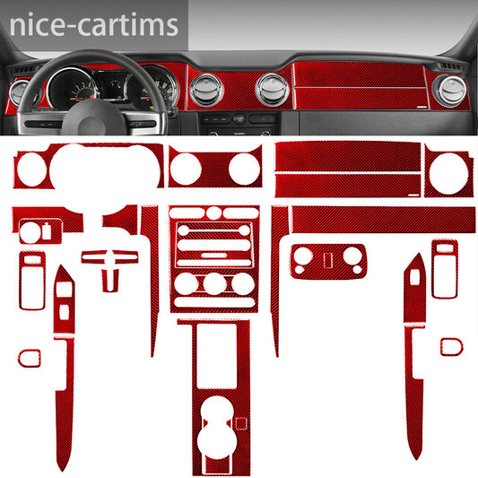 for Ford for Mustang 2005-09 Full Kit Interior Set Trim Cover 33PCS Red Carbon Fiber