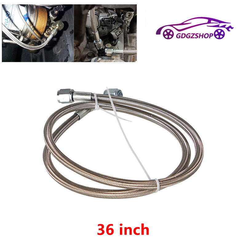 36 Turbo Oil Feed Line Stainless Braided PTFE Line 4AN 90° Straight Hose End