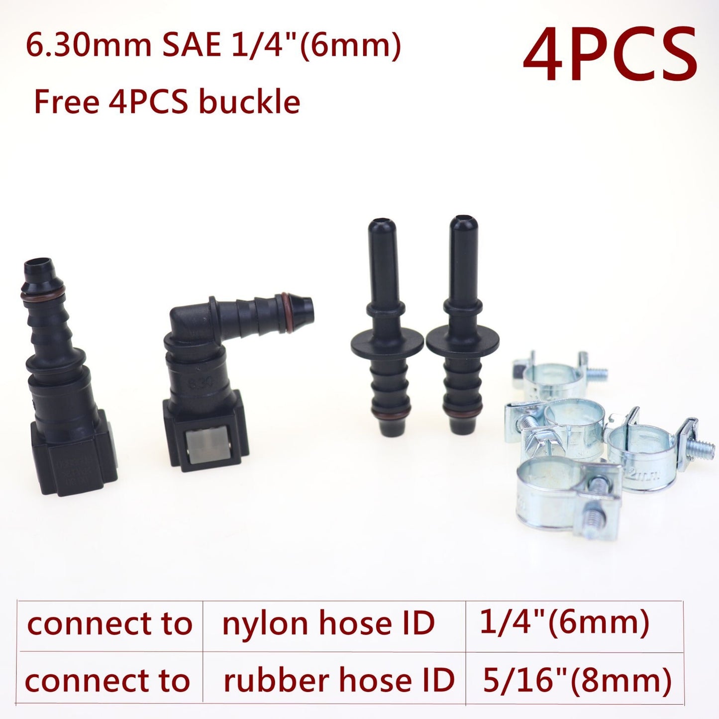2 sets of 6.30mm SAE 1/4 to 1/4 inch automotive nylon fuel line hose quick-release connectors
