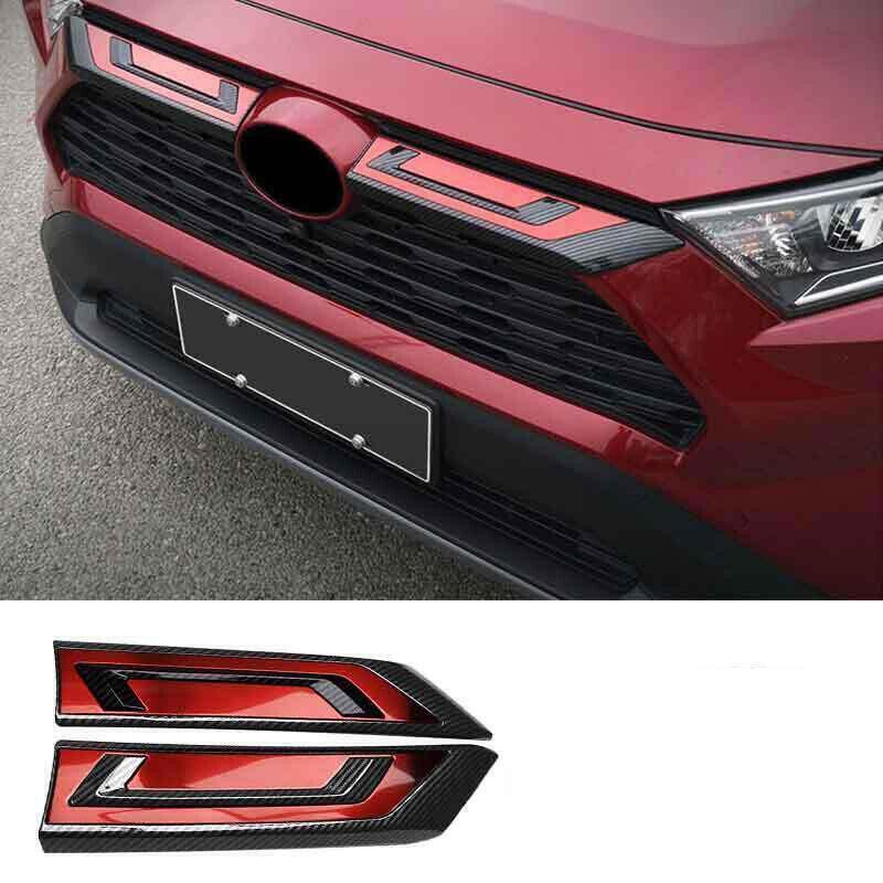 for Toyota RAV4 19-2023 RedCarbon Fiber Front Center Hood Grille Grill Trim 2X