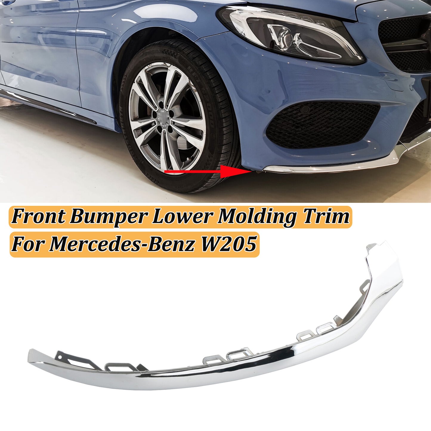 Right front bumper lower lip trim molding suitable for 15-18 for Mercedes-Benz W205 ABS