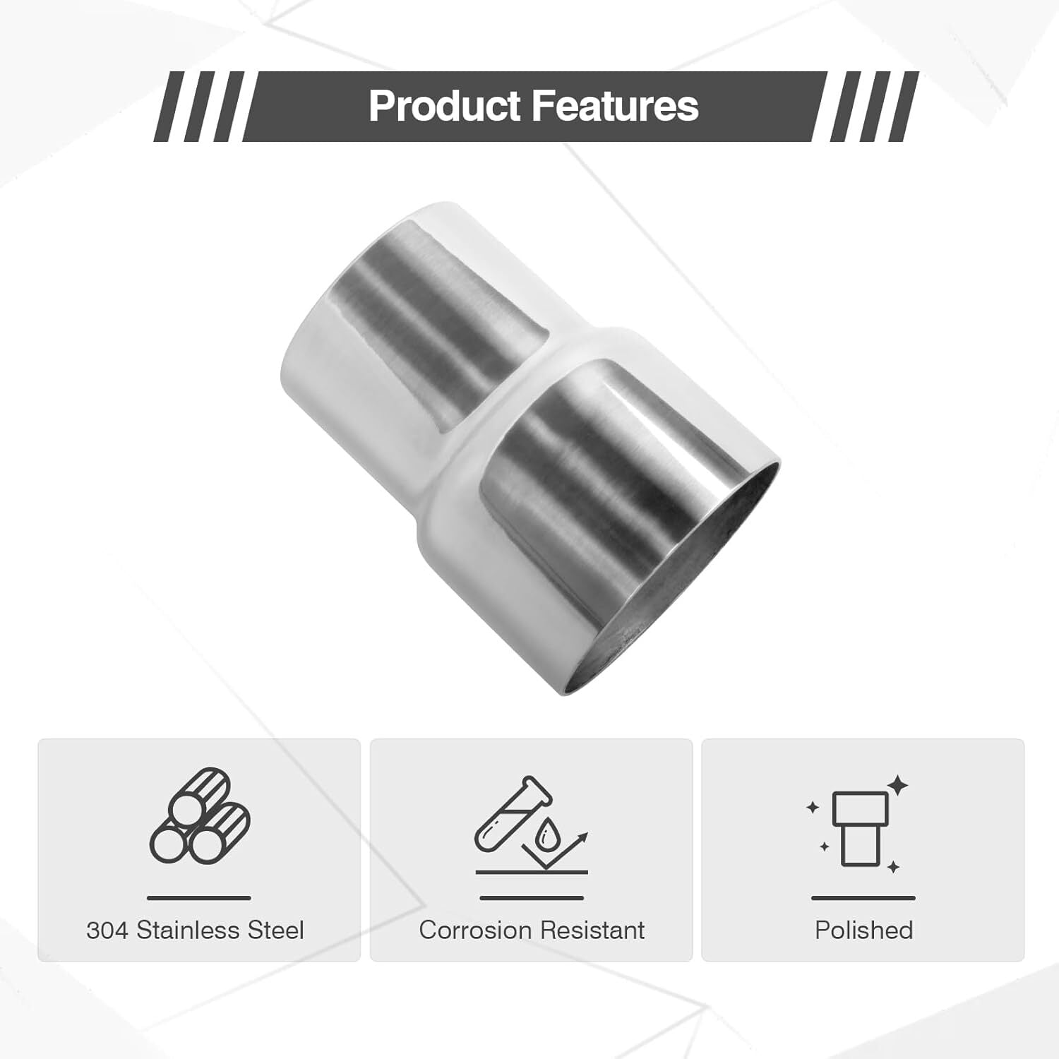 2.5-inch ID to 3-inch ID exhaust pipe adapter connector reducer pipe stainless steel