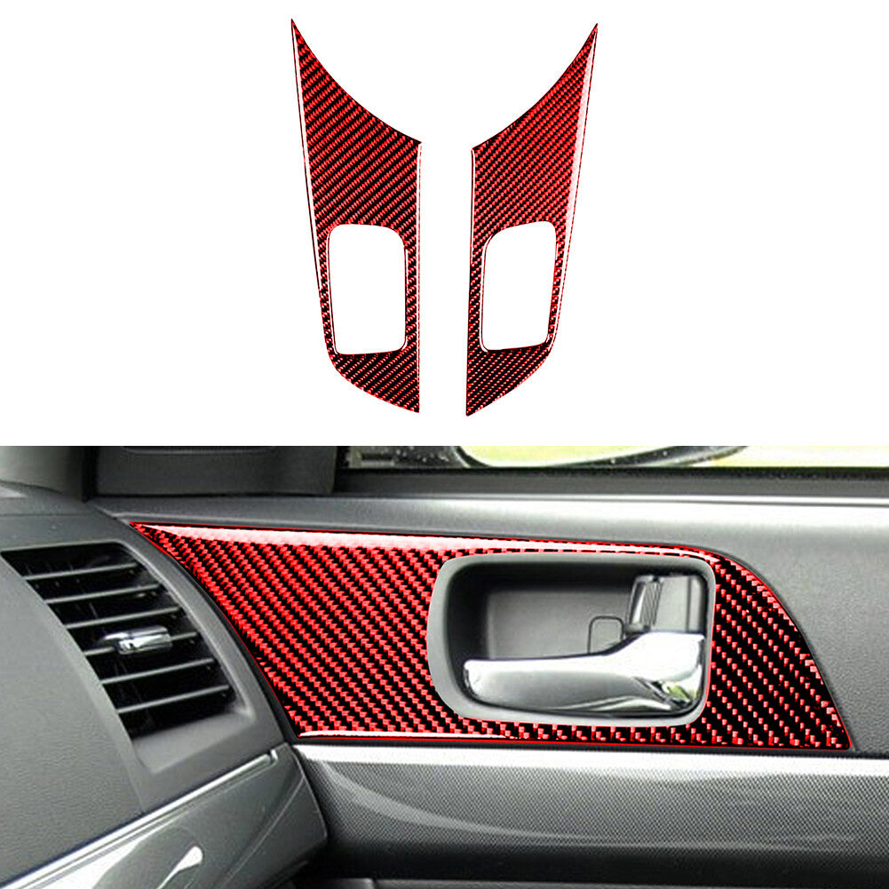 2X Red Carbon Fiber Door Handle Panel Cover Trim for Mitsubishi Lancer 2008-2015