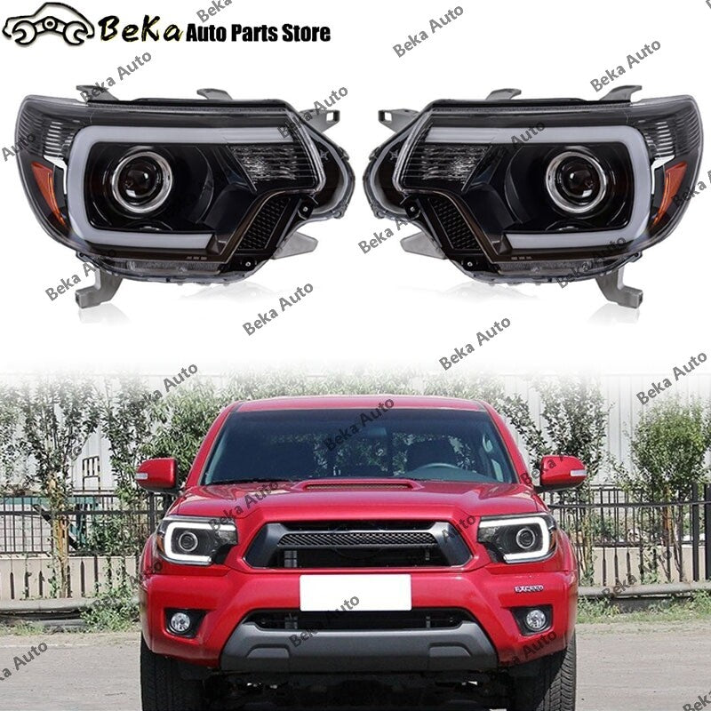 One pair of black LED C-bar headlights suitable for 2012-2015 for Toyota Tacoma models.