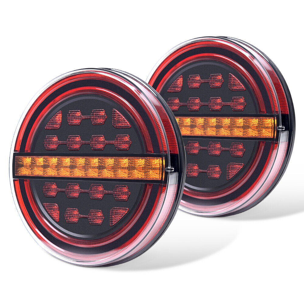 2-Pack LED Waterproof Round Trailer Truck Tail Lights in Amber Color - Traffic Flow Turn Signals