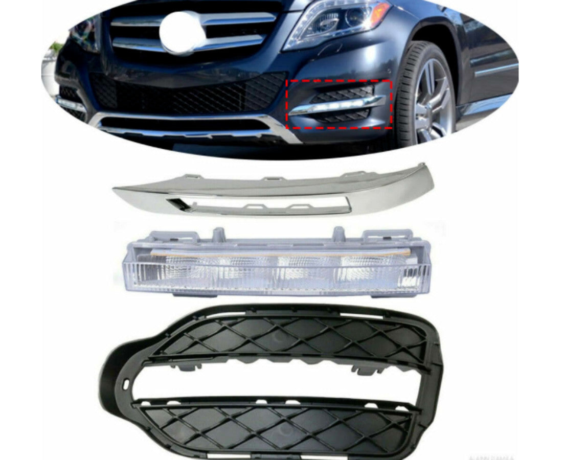 3pcs Front Left Fog Light Grille Chrome Trim Cover for Mercedes GLK-Class X204