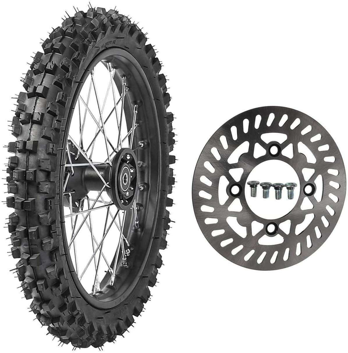 1.4x14 inch front wheel, 60/100-14 tire, rim + brake disc, Apollo RFZ 110 BBR bicycle.