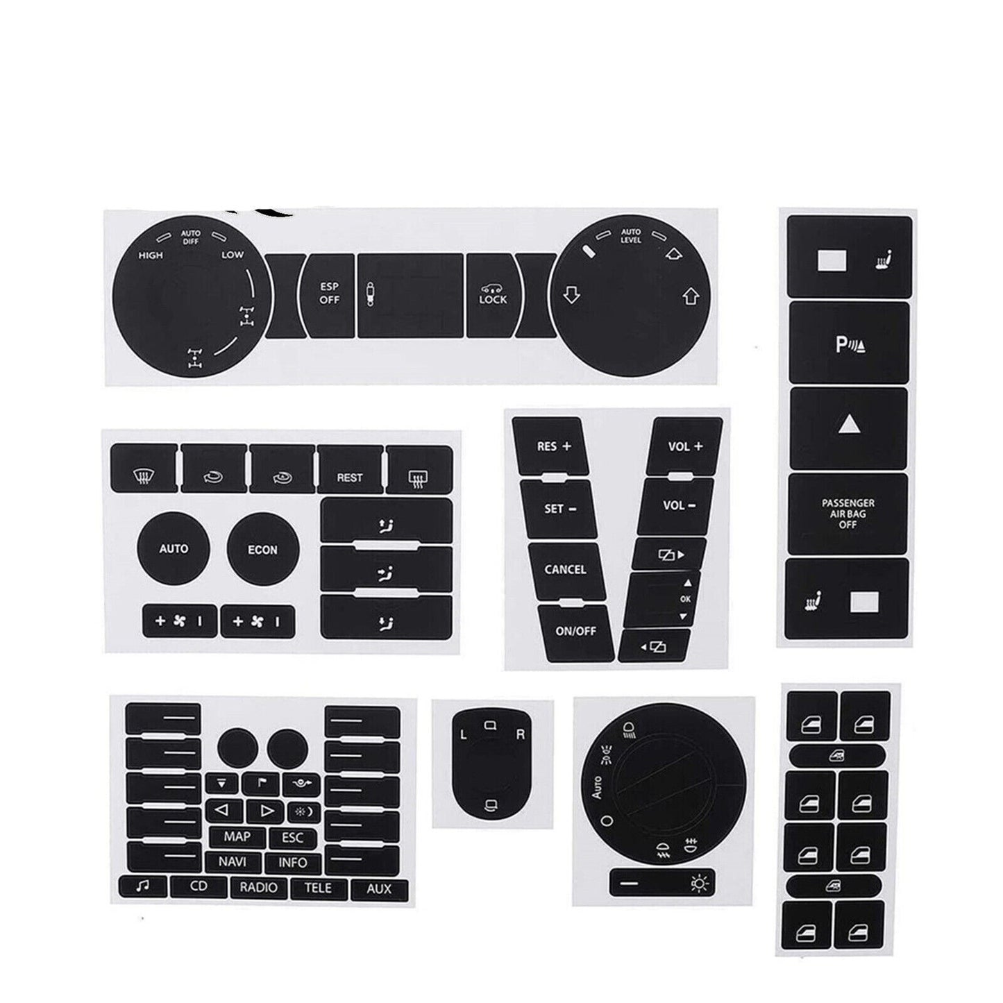 for VW TOUAREG 2004-2009 BUTTON DECALS STICKERS RADIO W NAVIGATION REPAIR SET