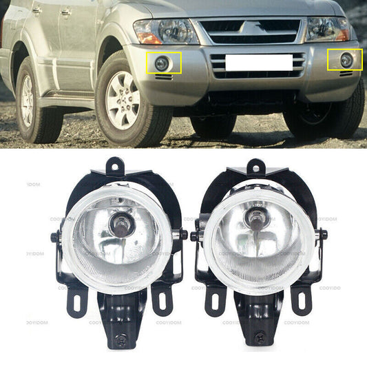 A pair of transparent driving lights for the front bumper fog lights of Pajero Montero 2003-2006.